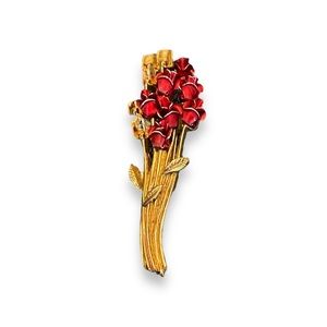 320 Vintage 1997 Signed DM Goldtone Red Enamel ROSES BOUQUET Pin Brooch 🩷